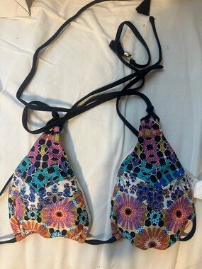 Trina Turk Floral Triangle Bikini Top with Black Straps